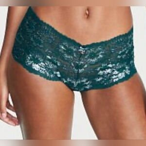 Victoria's Secret NWT Lace Cheeky Panty Dark Green & Metallic Floral Size L